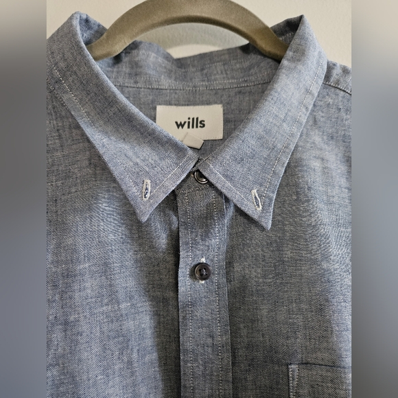 Men's Size XL Wills Blue Short Sleeve Button Down Shirt - Picture 2 of 7
